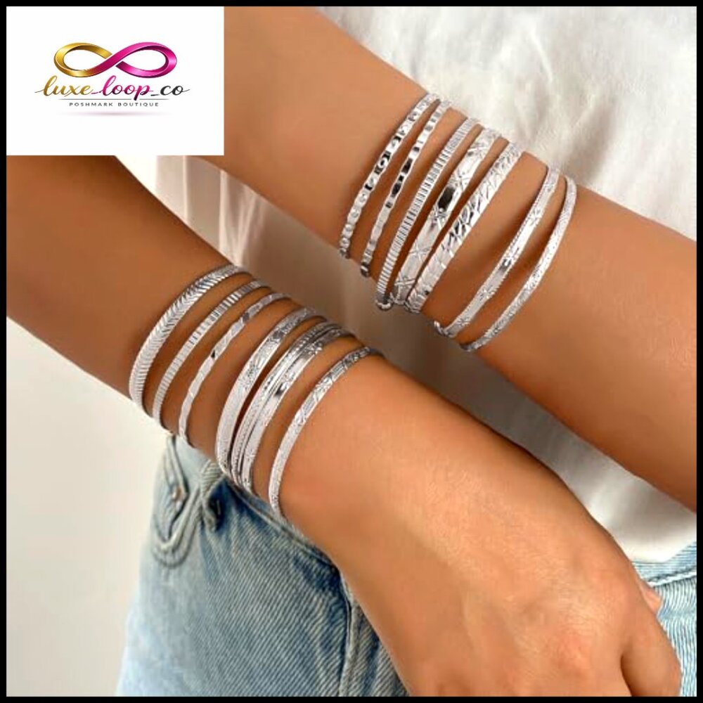 Gold Plated Stackable Bangle Bracelet Set, Adjust… - image 3